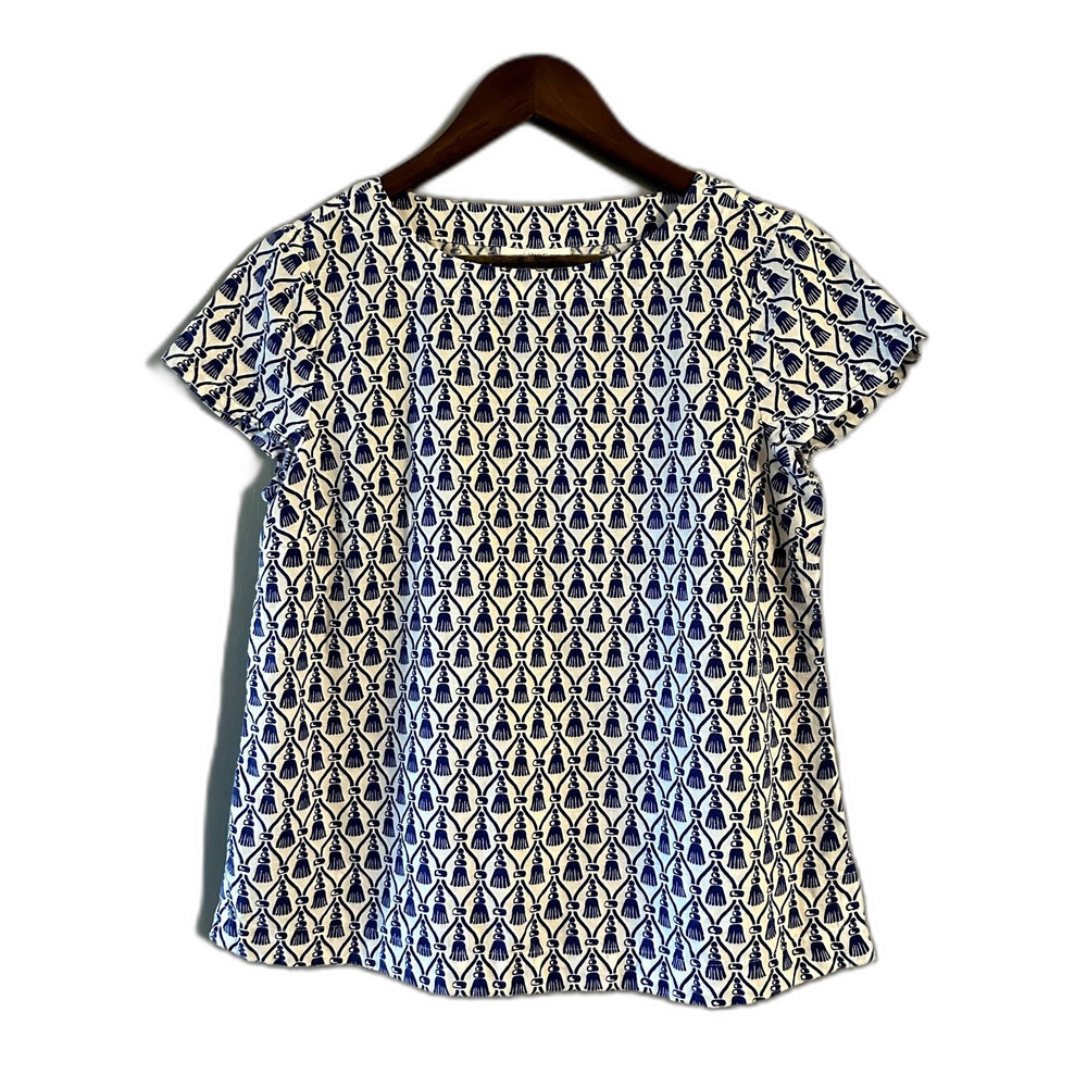 charter club linen luxury blue white short sleeve shirt womens S Small